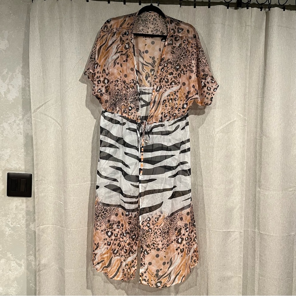 Sheer animal print swimsuit cover